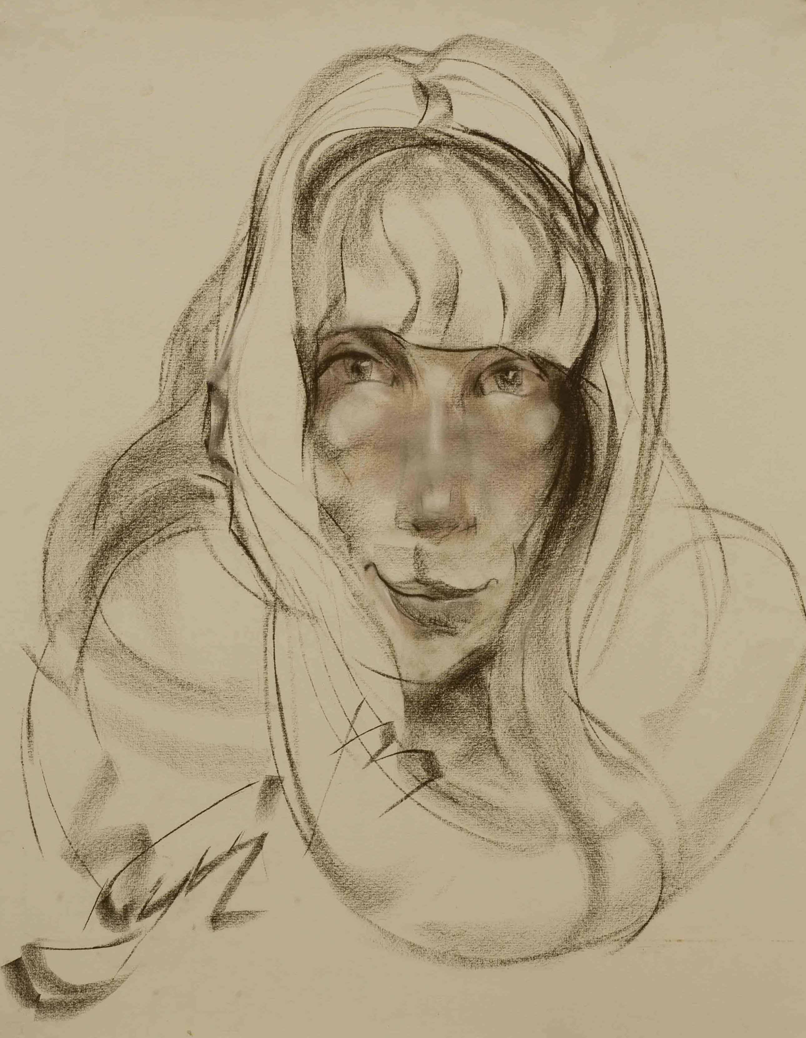 Женский портрет Бумага. Коричневый соус. Мел. 65 х 50 см. 2001 г.